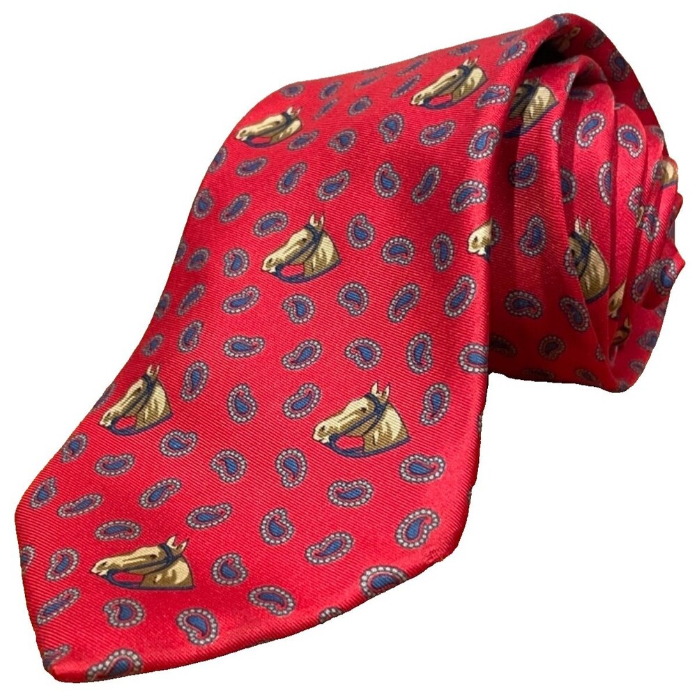Liberty Of London Vintage Silk Tie Red Blue Paisley Equestrian Y2K Old Money Lux